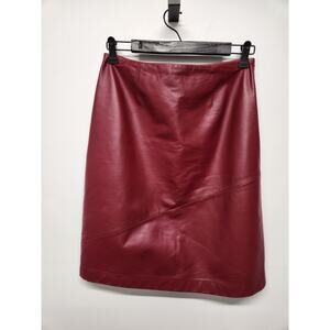 Ann Taylor Women's Leather Knee Length A-Line Skirt, Size 6, In Burgundy Color